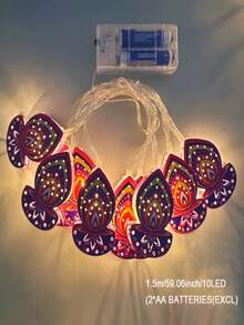 1pc Candlelight String Lights, LED Diwali String Lights, Diwali Style Hollow Metal Oil Lamp, Perfect For Diwali Celebration, Wedding Decoration, Party Decoration, Home Decor, Room Decor, Porch Decor And Indoor/Outdoor Decoration - Candle String Lights - View 12