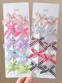 20pcs Girls Colorful Bow Plaid Lace Hair Clips Duck Mouth Hair Accessories Ribbon Cute Korean Princess Style All-Match Versatile Non-Damaging Hair Clips For Daily Use - Multicolor - View 1