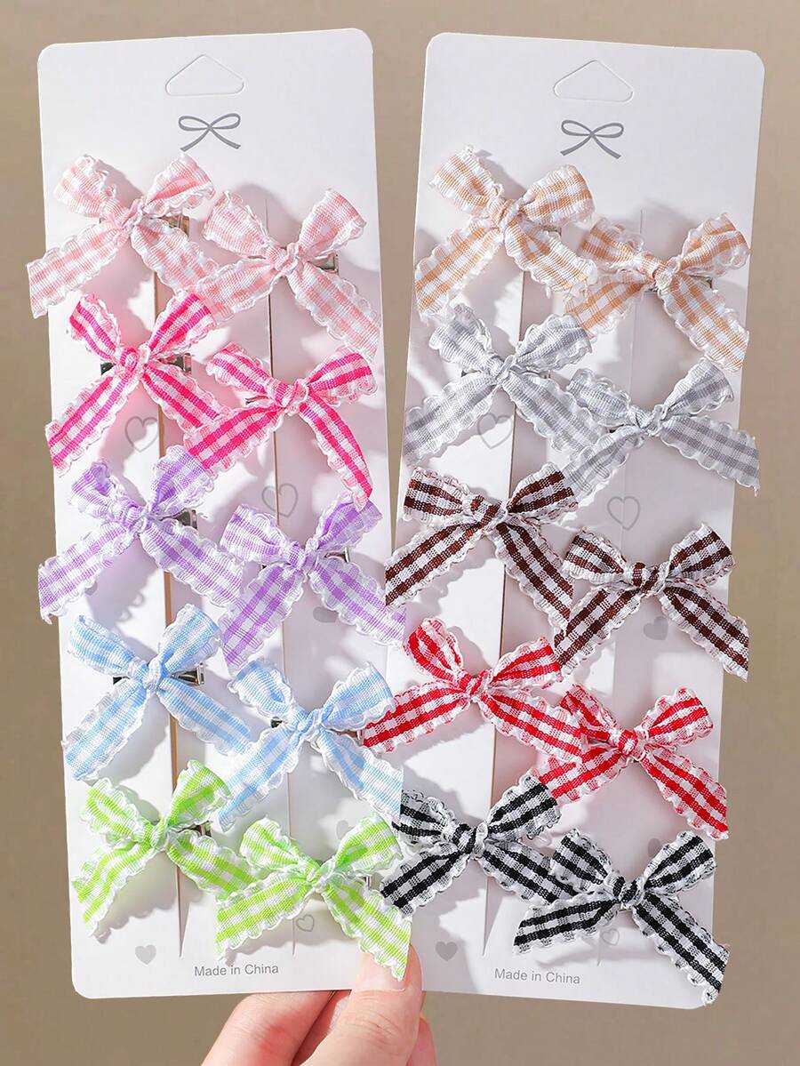 20pcs Girls Colorful Bow Plaid Lace Hair Clips Duck Mouth Hair Accessories Ribbon Cute Korean Princess Style All-Match Versatile Non-Damaging Hair Clips For Daily Use - Multicolor - View 1