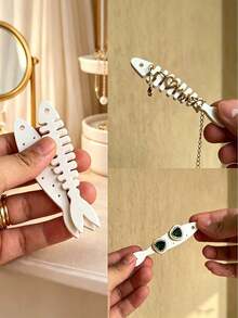 Retro Sardine‑Shaped Mini Jewelry Box, Fish‑Bone Divider Design With Snap Lock Closure, Portable Small Storage Case For Earrings Rings Necklaces, Vanity Dorm Desk Organizer, Cute Travel Accessory, Unique Gift For Girls Students - Multicolor - View 8