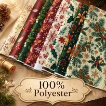 8pcs Christmas Flower, Pine Cone, Snowflake Print Fabric Set, 100% Polyester Material, 20*25/40*50cm, Perfect For Christmas Themed Patchwork Projects, These Pre-Cut Rectangles Are Ideal For Sewing And Handmade Crafts - Variant - View 3