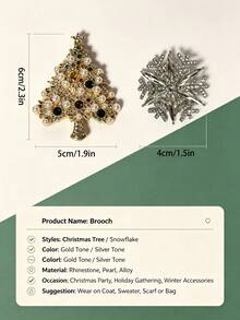 1pc Luxurious Christmas Brooch (Christmas Tree Or Snowflake Design); Suitable For Christmas Parties, Festive Accessories, Party Favors, And Holiday Decorations. - Multicolor - View 2
