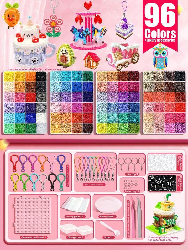 144/120/96/48 Colors 33,600pcs 2.6mm DIY Perler Beads Set. A Complete Set Of Beading Tools, Including Storage Box, Pegboard, Ironing Paper And Tweezers - Handmade Pixel Art DIY 3D Puzzle, Ideal Home Craft Activity, Suitable For Birthday, Graduation, Valentine's Day, Halloween, Party And Other Occasions As Gifts