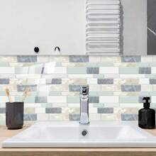 Self-Adhesive Decorative Kitchen Stickers, 2D Flat Mixed Color Asymmetrical Tile Pattern Wall Decals, Tile Stickers, Wall Decor Stickers, Tile Decorative Stickers, Suitable For Home Decor, Bathroom Decor, Bedroom Decor, Etc. - Multicolor - View 7