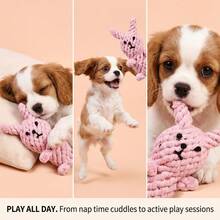 1pc Hand-Woven Rope Dog Toys Featuring Animal Designs Such As Rabbits Lions Ducks And Giraffes Durable And Chew-Resistant They Help Relieve Stress And Clean Teeth Perfect For Interactive Play They Make An Ideal Gift And Essential Accessory For Pets - Pink - View 7