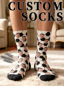 1 Pair Customized Face Socks, Personalized Photo Print Mid-Calf Socks, Unique Custom Gift, Suitable For Birthday, Anniversary, Valentine's Day, Football Fans - Multicolor - View 8