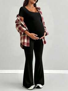 Parara Maternity Women's Plaid Button Long Sleeve Shirt Collar Flannel Top, Suitable For Autumn/Winter, Casual Regular Length Plaid Shirt - Multicolor - View 6