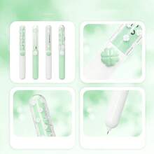 4pcs Mulo Lucky Four-Leaf Clover Rotating Neutral Pens, Natural Green Cartoon Pocket Pens, 0.5mm Black Ink Refill, Lucky Four-Leaf Clover Theme Design, Fresh Natural Green Color Scheme, Healing Cartoon Appearance, Refreshing And Eye-Catching, 0.5mm ST Pen Tip, Even And Smooth Ink Flow, Fluent Writing, Clear And Neat Handwriting, Rotating Ink Core Structure, Twist Pen Body To Extend Ink Core Without Cap - A - View 2