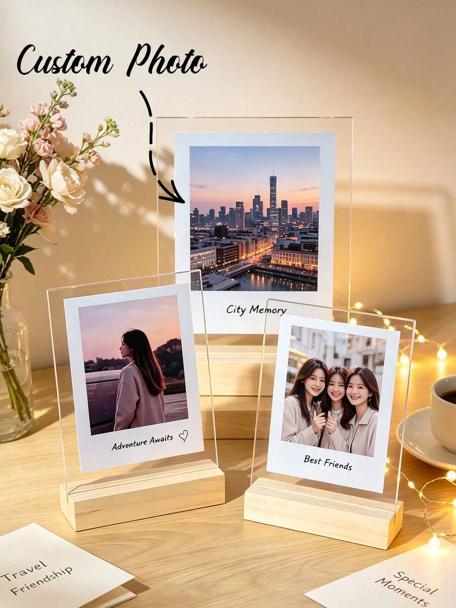 Custom Acrylic Photo Frame, Suitable For Anniversary, Birthday, Christmas - Vertical Rectangular Desktop Photo Frame, Vertical Display, Modern Minimalist Style, Suitable For Office Desk Decoration, Multi-Purpose Photo Display, 2D Flat - Multicolor - View 1
