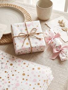 8/18/36/55 Sheets White And Pink Gold Mixed Polka Dot Pattern Tissue Paper, Suitable For DIY Crafts, Party Gifts, Bouquet Wrapping, Clothing Packaging And Birthday Gift Decoration - White Background With Pink and Gold Polka Dots - View 3