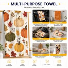 2/4/6pcs Autumn Printed Kitchen Towels, Watercolor Hand-Painted Style, Pumpkin & Maple Leaf Flat Pattern, Soft & Easy To Clean, Autumn Home Gift, Kitchen Accessories, Suitable For Autumn Kitchen Decor, Holiday Home Decoration, Baking, Cooking - Multicolor - View 7