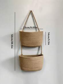 1pc 2/3Tier Woven Hanging Storage Basket – Detachable Decorative Organizer For Living Room, Bathroom, And Bedroom; Over-The-Door Hanging Basket With Multiple Compartments - Bathroom Storage Hanging Bag - View 12