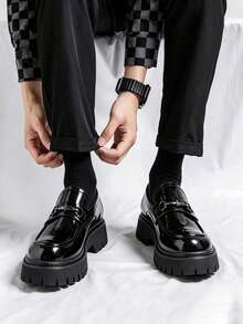 Men's Classic Slip-On Loafers, Chunky Square Heel, Casual Business Commute Non-Slip Daily Shoes - Black - View 3