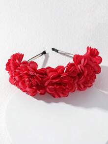 1pc Women's Artificial Flower Headband, Red Flower Hair Hoop, Halloween Headpiece, Holiday Party, Daily Wear - Red - View 1