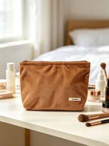 1pc/4pcs Solid Color Corduroy Makeup Bag, Soft Zipper Cosmetic Storage Pouch, Multi-Functional Portable Organizer, Lightweight Travel Toiletry Bag, Minimalist Lipstick Brush Skincare Storage, Women's Daily Home Storage Accessory - Multicolor - View 18