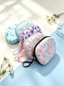 1pc Creative Floral Butterfly Print EVA Headphone Storage Bag, Portable Large Capacity Digital Accessories Organizer Box, Suitable For Headphones, Data Cables, Chargers And Other Small Items - Multicolor - View 10