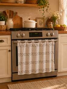 Vintage Beige Lace Oven And Dishwasher Cover, Polyester Kitchen Stove Cover With 6 Ties And Decorative Ruffle Trim, Farmhouse Bohemian Style Dust-Proof Decorative Cover, Suitable For Dishwasher, Oven, Sink And Entryway Shoe Rack - Beige - View 5