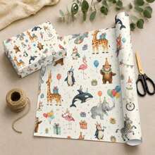 5/10 Lembar Kertas Pembungkus Kado Motif Sirkus Hewan, Pembungkus Kado untuk Anak Perempuan, Cocok untuk Ulang Tahun, Pernikahan, Acara Menyambut Bayi, Pertunangan, dan Kado Natal - MultiWarna - View 3