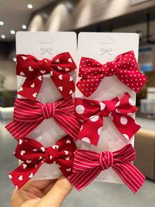 8pcs Girls Cute Red Polka Dot Striped Bow Hair Accessories, Bun, Side Braid, Loose Hair Clips For School, Birthday Party, Back To School (Random Color) - Red - View 7