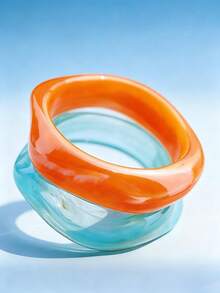 3pcs/1pc Y2k Exaggerated Geometric Bracelet Set, Versatile Jewelry Accessory For Daily Wear, Party, Vacation, Boho Style Geometric Pattern Elements - Twisted Shape (Translucent Brown + Peacock Blue + Orange) - View 7