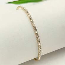 1pc Women's Rhinestone Tennis Chain Elastic Bracelet, Minimalist Casual Versatile, Suitable For Daily Wear, Date, Party And Casual Outfits - Multicolor - View 5