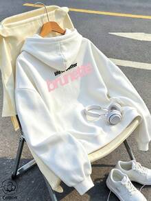 Women's Crew Neck Sweatshirt, Travel Hoodie With Pocket, Cotton T-Shirt, Basic Autumn-Winter Sweatshirt For Women - White - View 2