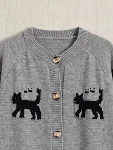 JIANHU Cute Cat Pattern Knitted Cardigan, Autumn/Winter Essential | Soft & Comfortable, Button Detail Design | Perfect Holiday Gift - Grey - View 7