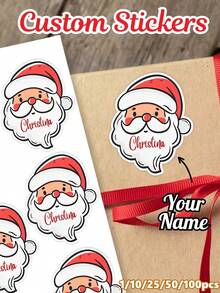 1/10/25/50/100pcs Customized Santa Claus Name Stickers, Personalized Christmas Gift Labels, Christmas Stickers, Customized Name Labels For Christmas, Used For Christmas Gift Packaging Decoration, Christmas Decoration, Personalized Gift Stickers Labels, Suitable For Friends And Family - Multi-color-name - View 1