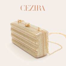 CEZIRA Fashion Shiny Acrylic Square Evening Clutch Bag For Women With Long Chain Crossbody Strap, Magnetic Closure Wallet, Suitable For Party, Banquet, Date, Wedding, Gift, Travel - Multicolor - View 6