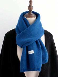 1pc Unisex Solid Color Knitted Warm Scarf, Soft Comfortable Label Decor Rectangular Scarf With Ribbed Hem, Casual Minimalist Autumn/Winter Daily Outdoor Wear - Multicolor - View 6
