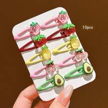 10pcs Colorful Fruit Style BB Hair Clips Sweet Style Hair Accessories Suitable For Daily Use - Multicolor - View 10