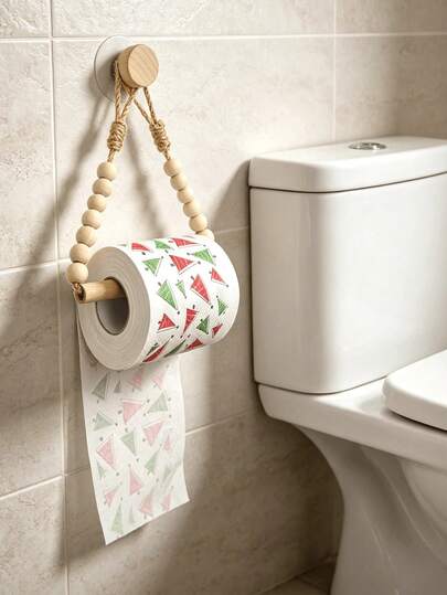 1pc Drill-Free Wall-Mounted Rope Woven Toilet Paper Holder, Kitchen Wall-Mounted Paper Towel Rack With Hook, Modern Home Fashion Bathroom Accessory, Woven Toilet Paper Holder, Hanging Paper Towel Rack, Vintage Natural Unique Bathroom Accessory