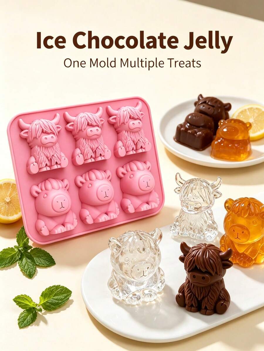 New Cute 3D Highland Cow&Capybara Ice Cube Mold, Multi-Functional Home Chocolate Mold. Refrigerator Ice Tray, Suitable For Home, Bar, Club, Whiskey, Party And Gift - Mini Highland Cow Ice Cube Mold, Kitchen Accessory, Home Supplies, Baking - Multicolor - View 1