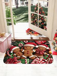 1pc Christmas Gingerbread Man Pattern Door Mat, Faux Cashmere Material, Machine Washable Bathroom Rug, Suitable For Indoor/Outdoor Entryway, Kitchen, Bedroom, Hallway, Balcony And Other Areas, Home Decor Carpet, Christmas Decoration, New Year Decoration - A - View 10