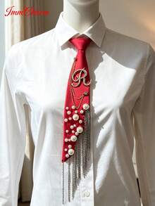 ImmCharm Men's & Women's Fashion Personalized Neckties, 26 Alphabet Letter Ties With Gemstone Accents, Fashion Chain Tassel Bow Ties, Accessories For Casual, Outdoor, School Uniform, JK Workwear, Cosplay, Christmas, Halloween, Gift Choice - Red - View 28