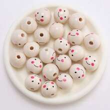 10pcs, 50pcs, Assorted Smiling Face Wooden Beads, 20mm - Perfect For DIY Jewelry, Bracelets, Necklaces And Craft Decorations, Multiple Cute Expressions, Decorative Beads | Expression Beads | Durable Wooden, Jewelry Making Beads - Multi-color - View 4