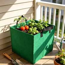 3pcs Large Rectangular Handle Foldable Heavy Duty 7.2 Gallon Gardening Planter Bags --- Lightweight And Durable, Suitable For Indoor And Outdoor Environments, Ideal For Growing Vegetables And Flowers, Traditional Style Design, Made Of Non-Woven Fabric - Green 7 Gallon - View 5