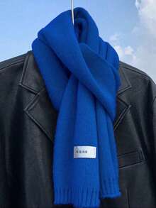 1pc Unisex Solid Color Knitted Warm Scarf, Soft Comfortable Label Decor Rectangular Scarf With Ribbed Hem, Casual Minimalist Autumn/Winter Daily Outdoor Wear - Multicolor - View 4