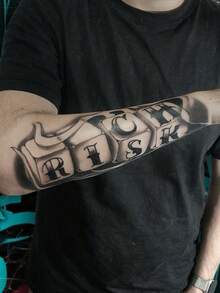RICH RISK Dice Temporary Tattoos For Men Women Chicano Gothic Lettering Fake Tattoo Waterproof Long Lasting Water Transfer Streetwear Body Art Sticker For Arm Forearm Leg - Halloween - View 4