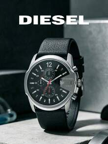Diesel Men Chronograph Quartz Watch DZ4182, Large Polished‑Silver Housing Black Dial Red Hands & Date, Practical Stylish Timepiece For Gentlemen Gift - Silver - View 6