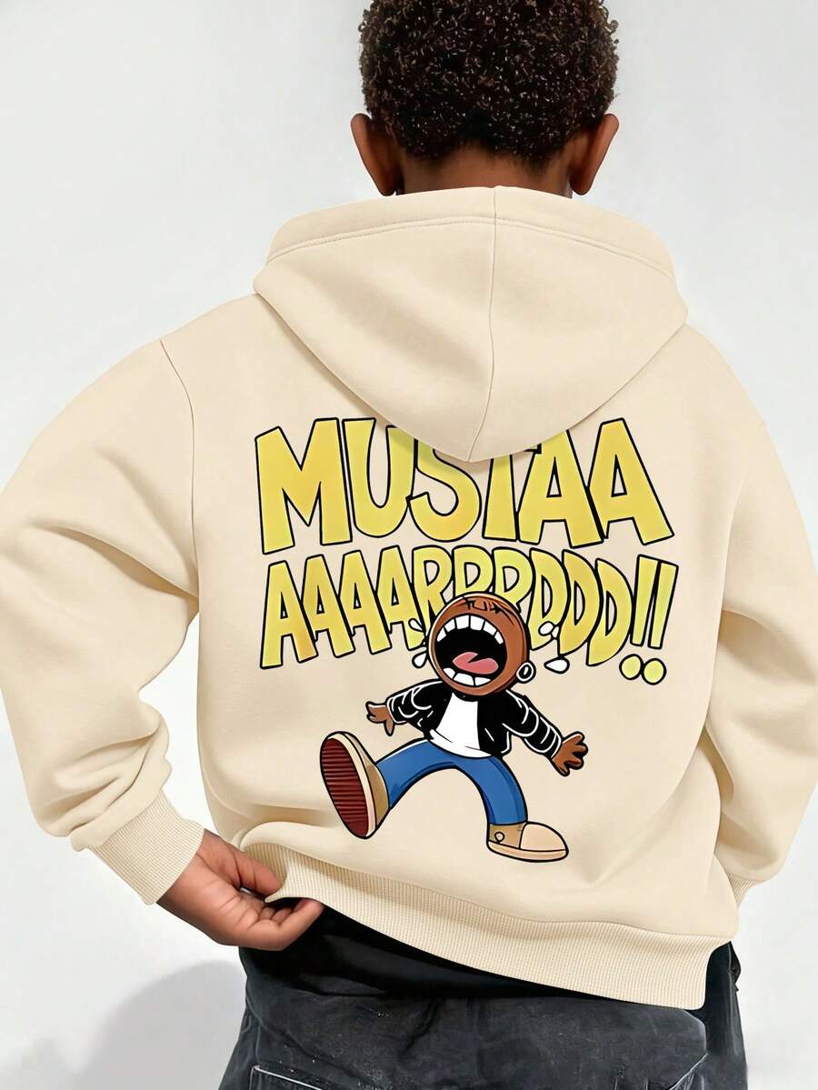 1pc Teen Boy Energetic Cartoon Text Graphic Sweatshirt, 1 Piece, Suitable For School Activities - Apricot - View 1