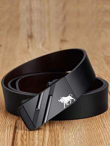 1pc Bull Pattern Double-Bar Men's Belt, Luxury Brand Ratchet Belt For Suits, Ideal Gift Choice - Bull - View 2