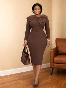 Women's Elegant Casual Vacation Elegant Party Date Office Commute Short Sleeve Lapel Button A-Line Midi Dress, Spring/Summer - Coffee Brown - View 1