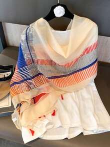 1pc New Women's All-Season Printed Scarf Silk Shawl Air Conditioning Wrap Sun Protection Beach Towel Headscarf Suitable For Travel And Daily Use - Multicolor - View 1