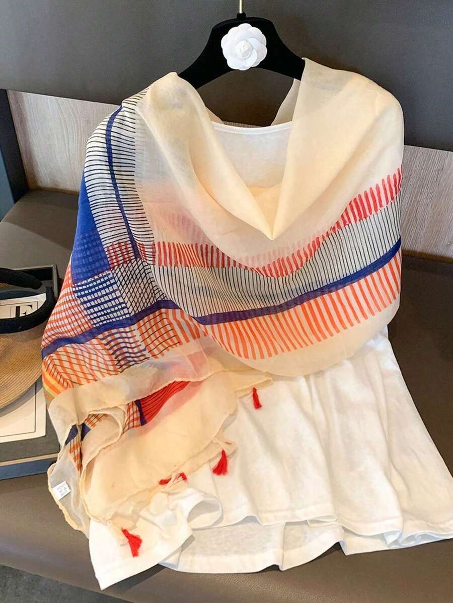 1pc New Women's All-Season Printed Scarf Silk Shawl Air Conditioning Wrap Sun Protection Beach Towel Headscarf Suitable For Travel And Daily Use - Multicolor - View 1