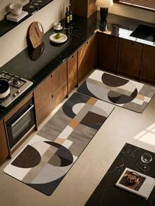 1pc Morandi Color-Block Geometric Half-Circle Patchwork 3.5mm Soft Rubber Kitchen Mat, Dirt-Resistant And Comfortable, Suitable For Entryway, Indoor/Outdoor Door Mat, Bathroom Mat, Hallway Rug, Small Carpet - Multicolor - View 2