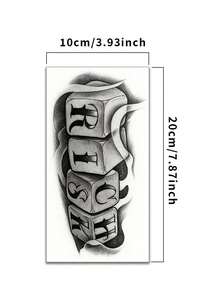 RICH RISK Dice Temporary Tattoos For Men Women Chicano Gothic Lettering Fake Tattoo Waterproof Long Lasting Water Transfer Streetwear Body Art Sticker For Arm Forearm Leg - Halloween - View 5