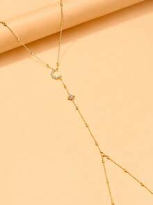 1pc Crescent Moon & Star Rhinestone Long Body Chain, Adjustable Y-Shaped Design, Sparkling Body Jewelry For Evening Party - Rhinestones - View 9