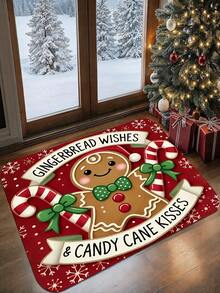 1pc Christmas Candy Man And Candy Cane Pattern Welcome Doormat, Machine Washable, Faux Cashmere Material, Suitable For Bathroom, Living Room, Bedroom, Kitchen, Office, Home Decor, Christmas Holiday Party Decoration - A - View 10