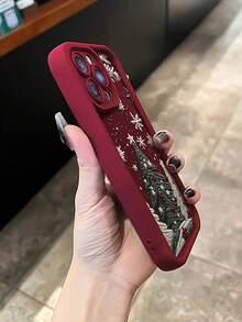 Burgundy Cute Christmas Tree & Snowflake Shockproof Phone Case, Autumn/Winter Atmosphere Versatile Protective Shell, Compatible With Apple 18Pro/18Pro Max/17/17 Pro/17 Pro Max/16/16 Pro/16 Plus/16 Pro Max/15/15 Pro/15 Plus/14/14 Pro/14 Pro Max/13/13 Pro/13 Pro Max/12/12 Pro/12 Pro Max/11/XR/7/8, Christmas Birthday Back To School Season Gift Phone Accessory - Burgundy - View 3